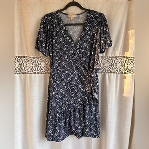 Michael Kors Navy Floral Midi Wrap Dress